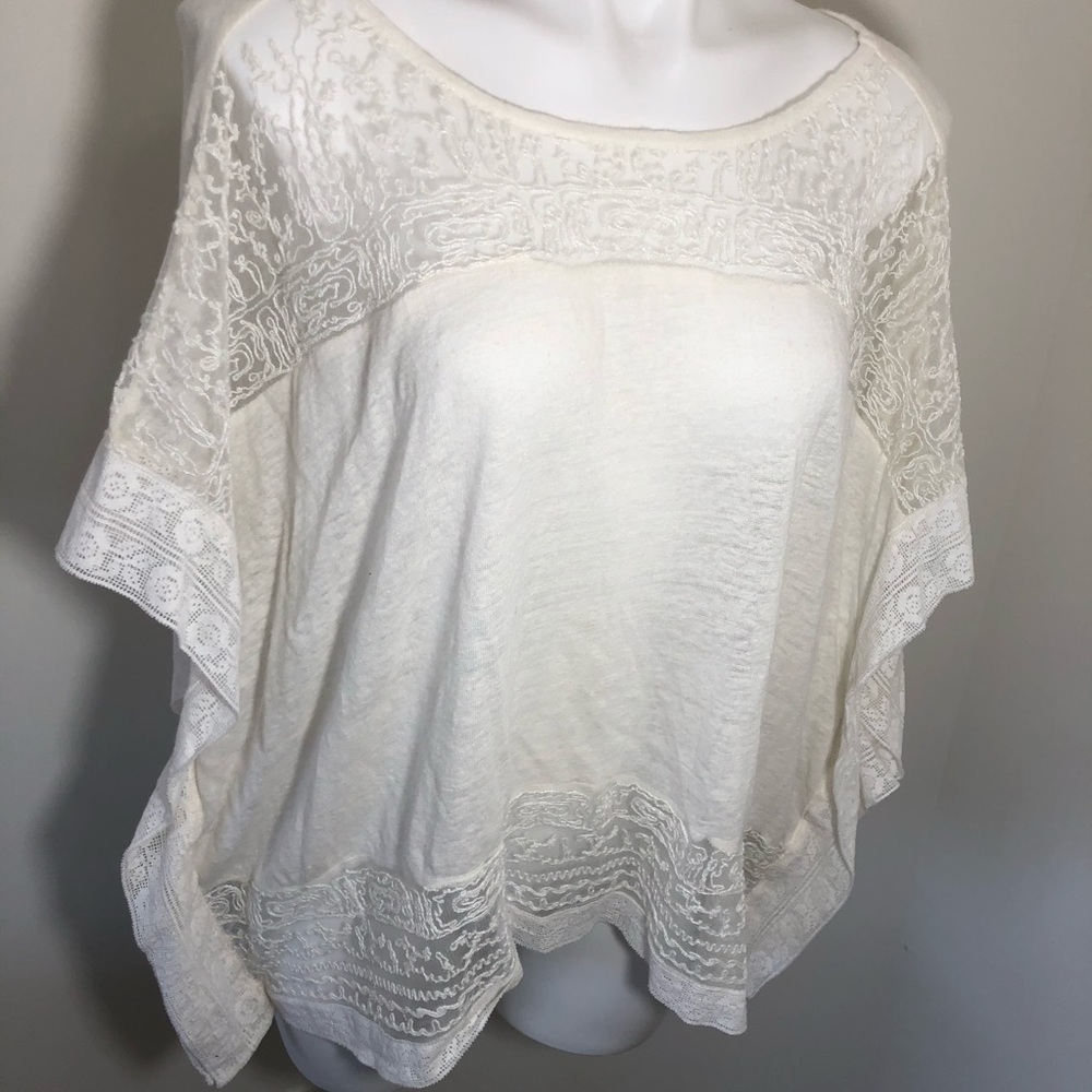 Lucky Brand White Lace Poncho Blouse